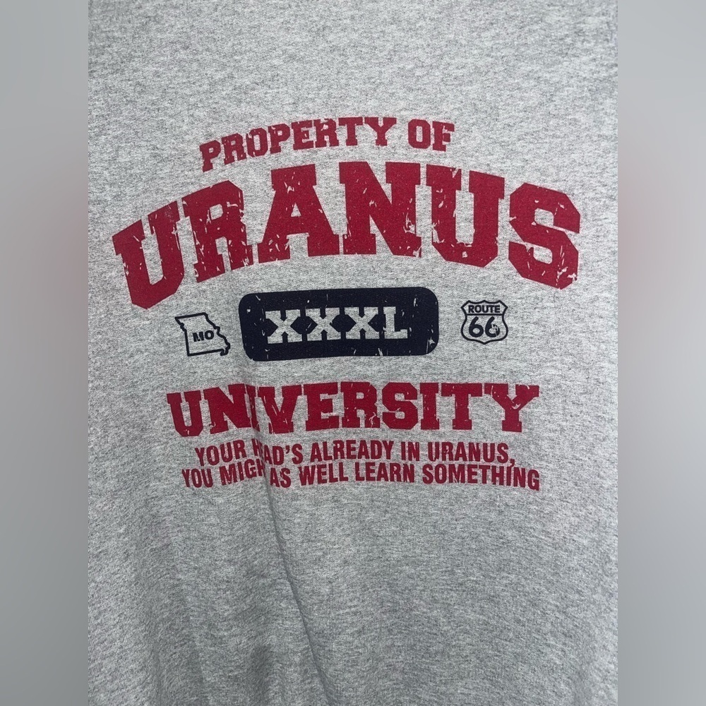 Property of Uranus University Sweatshirt Mens Medium Gray Crew Neck Sweater - Picture 2 of 5